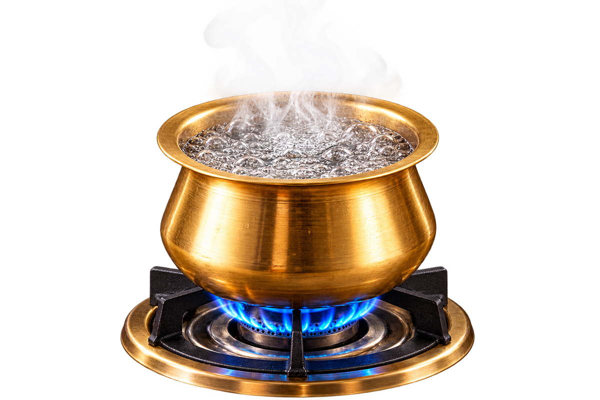 Water being boiled for South Indian filter coffee